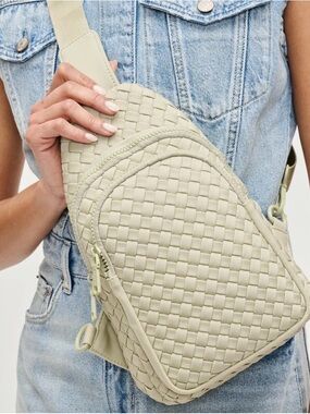 Woven Crossbody Sling Bag in Light Cream